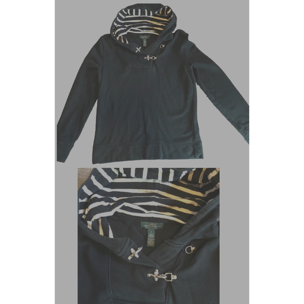Lauren Ralph Lauren LRL Women's Medium Black Hoodie NAUTICAL Unique Latch Button